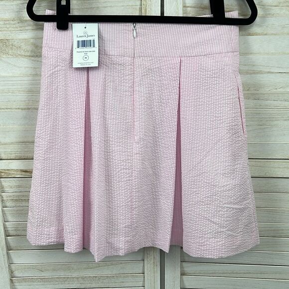 Lauren James Pink Pleated Seersucker Preppy Skirt Medium - Picture 3 of 9